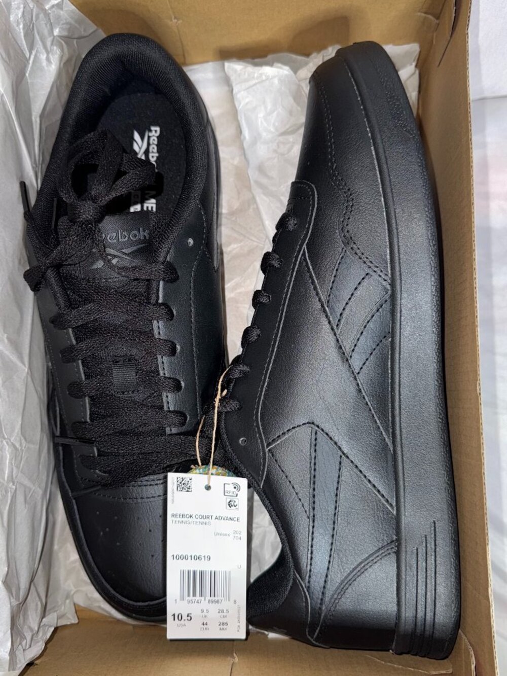 Reebok Court Advance Triple Black Unisex Size 10.5 Men/12 Women New with Tags